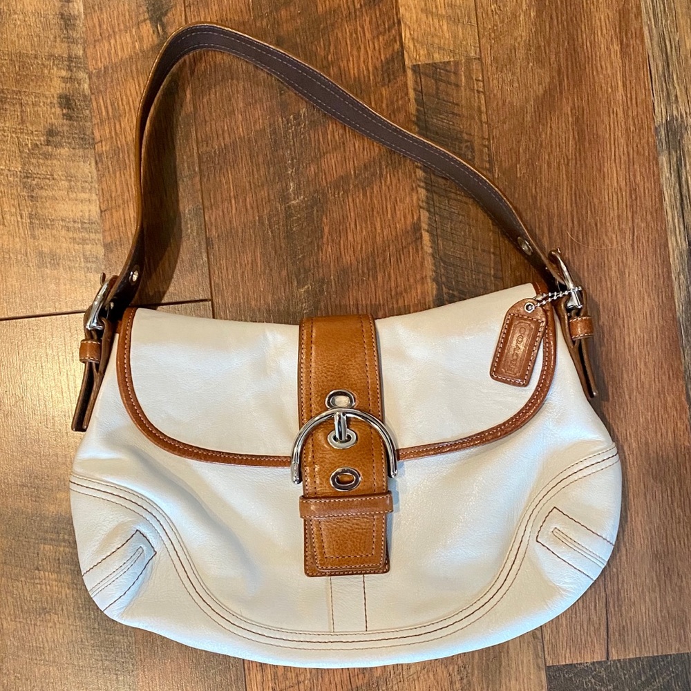 COACH Soho Flap White/Tan Leather Bag